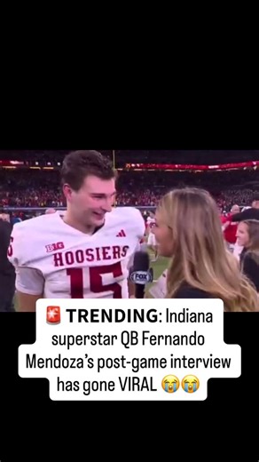 NFL News on Instagram: "🚨 𝗧𝗥𝗘𝗡𝗗𝗜𝗡𝗚: Indiana superstar QB Fernando Mendoza’s post-game interview has gone VIRAL 😭😭 From Cal Berkeley to Indiana… from overlooked to UNDENIABLE. What a moment. 🔥🏆 Follow 👉👉👉 @nfl_momentz for more content 🙏🏽 #FernandoMendoza #IndianaFootball #Hoosiers #IUFootball #BigTenChampionship #BigTen #OhioState #Buckeyes #CollegeFootball #CFB #NCAAF #NFLDraft #DraftProspect #QB1 #CalFootball #GoBears #CalBerkeley #CollegeSports #CollegeFootballFans #ESPN #Spo