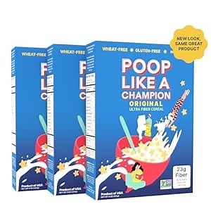 Poop Like A Champion Healthy Choice Ultra High Fiber Cereal - A Low Carb Food & Fiber Supplement | Breakfast Essentials with Soluble Fiber, Insoluble Fiber & Psyllium Husk Powder