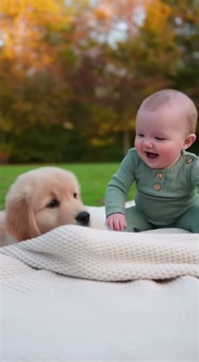 Puppy Blanket Dive 🐶🛏️🤣| Puppy Pops Out of Blanket → Baby Loses It!