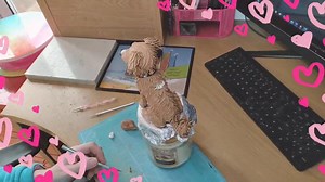 More work in progress on Rory the gorgeous cross breed, more fur detailing and creating his curly wurly fabulous tail❤️🐾 Custom 6" height commision model. | Sarah's World Art & Polymer Clay Creations