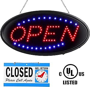 LED Open Sign, 19x10inch Upgrade Version Open Sign for Business Advertisement Board Electric Sign, Flashing & Steady Light, for Shop, Bar, Hotel,UL Certification, with Close Sign (71 inch Power Cable)