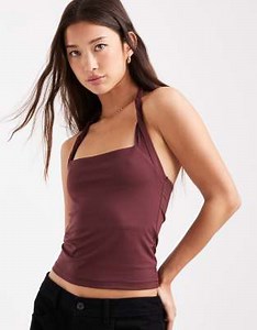 ASOS DESIGN twist strap halter top in fig | ASOS