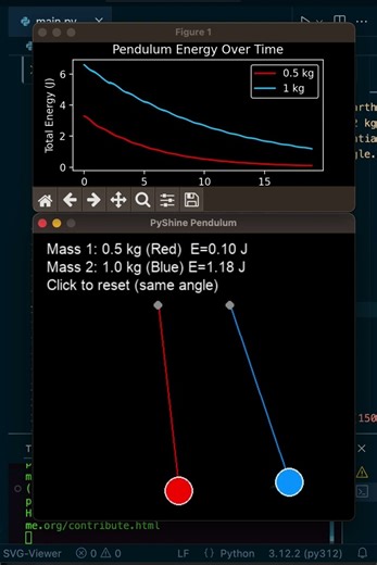 Pendulum with different mass in Python Part 1/4⚡️ #shorts #coding #programming #python