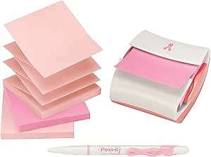 3M PRO330BCA Note Dispenser/Pen for Breast Cancer Awareness, 3x3, 4 75-Sheet Pads