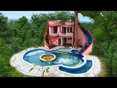 [Full Video]Build Creative Water Slide Park To Swimming Pool With 4-Story Villa Design In The Forest