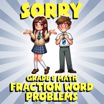 Fraction Word Problems SORRY Math Game - No Prep Grade 8 Review