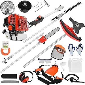 52cc 5-in-1 Gas Weed Wacker, 2-Stroke Brush Cutter & String Trimmer, 2025 Upgraded Gas-Powered Weed Eater with 18" Trimmer, 10" Brush Cutter, Backpack Design,Safety Goggles & Gloves