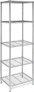 Honey-Can-Do 5-Tier Heavy-Duty Adjustable Shelves, Metal Storage Rack with 250-lb Shelf Capacity, Chrome, 18" W x 24" L x 72" H