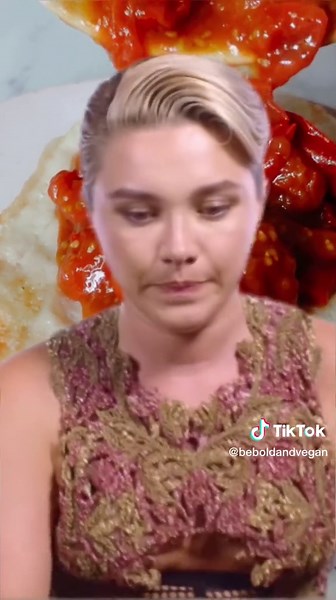 Florence Pugh What I eat in a day vegan version! I can’t believe we pulled it off, but we veganised Florence Pugh’s What I eat in a day. For breakfast we had a vegan fried egg on sourdough toast topped with Florence’s recipe for balsamic tomatoes. Firstly everything was delicious, the tomatoes really worked a treat and this is definitely something we’d eat again. The fried egg worked so well we were actually surprised at how nicely the White crisped up and how “egg-like” the whole thing was. For