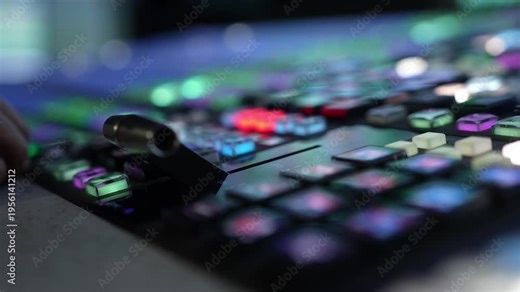 Operater Remote Control Panel(rcp) Dynamic Broadcast Control Room With Senior Engineer Mixing Audio For Live Football Event