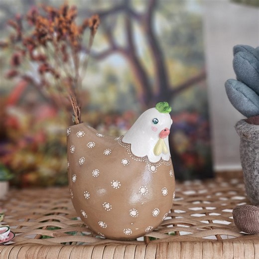 Handmade Ceramic Chicken – Porcelain Country Kitchen Decor, Hand-painted Hen With Flower Holder, Rustic Farmhouse Accent - Etsy