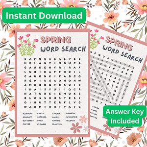 Spring Word Search Activity Sheet - Digital Download - Etsy