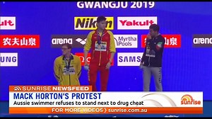 Aussie swimmer Mack Horton has staged a protest at the World Swimming Championships, refusing to share a podium with drug cheat Sun Yang. | Sunrise