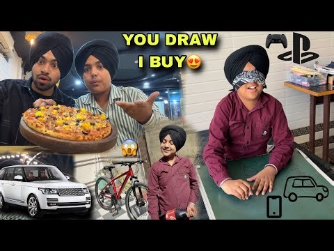 BLINDFOLD DRAWING CHALLENGE😍YOU DRAW I BUY WITH BROTHER FOR 24 HOURS