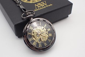 Skeleton Mechanical Pocket Watch - Metal Black and Gold, Steampunk Style - Etsy