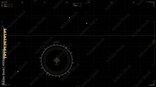 Hud animation design for web designers in a sci-fi space environment with yellow elements and grid layout for user interface development