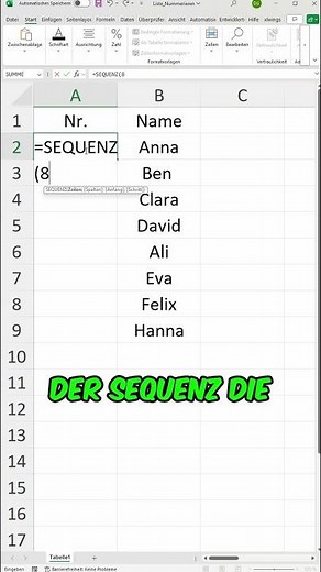 Erstelle eine dynamisch nummerierte Liste in Excel