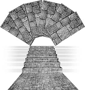 Chuangdi Brick Stone Wall Stone Wall Scene Setter Brick Sheet Wallpaper Curtains Door Removable Tablecloth Photo for Halloween Mardi Gras Party Home Decoration(6 Sheet,4.5 x 33 Ft)