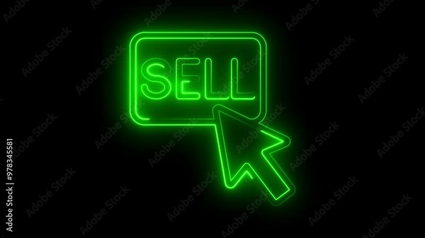 Neon Sell Button with Mouse Pointer - E-commerce and Online Trading Concept