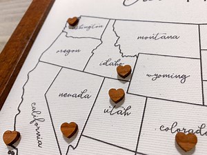 Custom Push Pin USA Map: Cotton Canvas With Wooden Heart Pins - Etsy