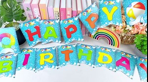Joy Bang Pool Birthday Party Banner, Summer Pool Party Decorations Happy Birthday Banner for Swimming Hawaiian Beach Tropical Theme Decor Party Favors Supplies
