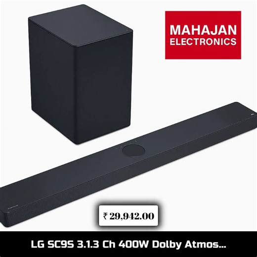 This soundbar just dropped – and it's ready to redefine your audio experience! 🎉✨ Elevate your home theater with the LG SC9S 3.1.3 Ch 400W Dolby Atmos Soundbar! 🎶 Equipped with triple up-firing speakers, IMAX Enhanced technology, and WOW Orchestra, it guarantees a cinematic sound that immerses you like never before. Perfect for movie nights, gaming marathons, or everyday tunes, its sleek black design compliments any setup. Why settle for ordinary when extraordinary is just a click away at ₹29,