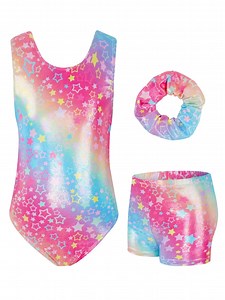 Girls Gymnastics Leotards Sleeveless U Shape Neck,Sparkly Dance Unitards with Shorts and Hair Rope for 3-12 Years girls
