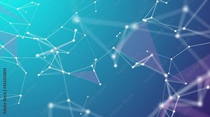 4K digital connection abstract animation dots and lines on blue background. 5G network connection structure technology background.