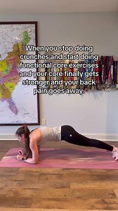 Try doing exercises that build functional core strength! They will help reduce your back pain and risk of injuries! #backpain #BackPainRelief #corestrength | Dr. Stephanie Ridgway