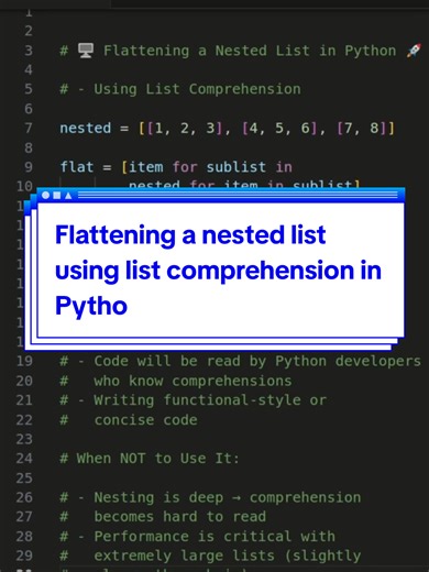 Flattening a nested list using list comprehension in Python #python #coding #tipsandtricks #fyp #creatorsearchinsights