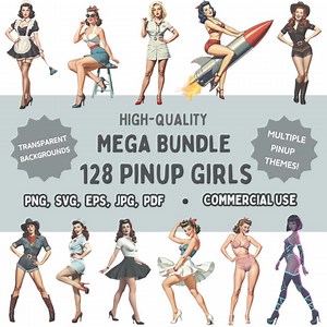 Mega Pin up Girl Clipart Bundle | 128 Vintage, Retro, Sci-fi, Mermaid, Alien, Cowgirl, Nurse & French Maid Png Svg Jpg Pdf | Commercial Use - Etsy
