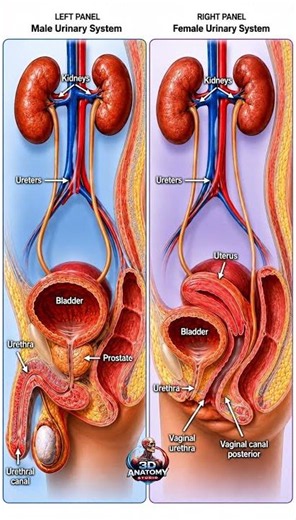 Male vs Female Urinary System in Motion! #medicaleducation #humananatomy