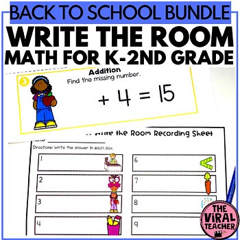 Back to School Math Write the Room Activity Bundle for K - 2nd Grade