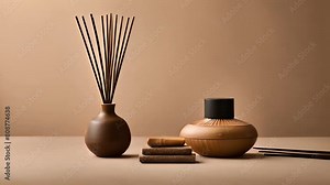A luxury brand that creates an image through home decorations - diffuser sticks, exclusive incense packaging, mock-ups of ceramic products in natural colors, created by hand.