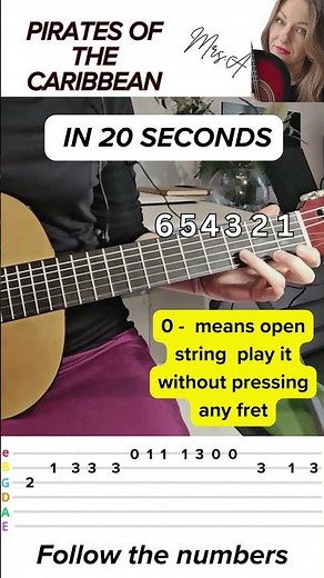 Pirates of the Caribbean Theme in 20 seconds | Easy Guitar Tutorial (Tabs on the screen )