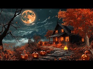 Spooky Halloween Night at a Pumpkin Cabin 🎃 Full Moon Ambience for Sleep & Relaxation