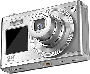 Digital Camera, 2.88in IPS Screen Anti Shake 10X Optical Zoom 750mAh Auto Focus Vlogging Camera Built in Fill Light, Digital Point and Shoot (Silver)