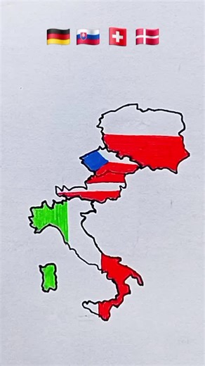 Draw Flag Map of Germany 🇩🇪, Slovakia 🇸🇰, Switzerland 🇨🇭 and Denmark 🇩🇰 #denmark #germany #switzerland #slovakia #europe