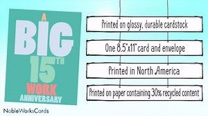 NobleWorks - 15th Work Anniversary Milestone Card 8.5 x 11 - Jumbo for 15 Years, Big Business Employee Congratulations - Years at Work 15 J9139MAG-WA