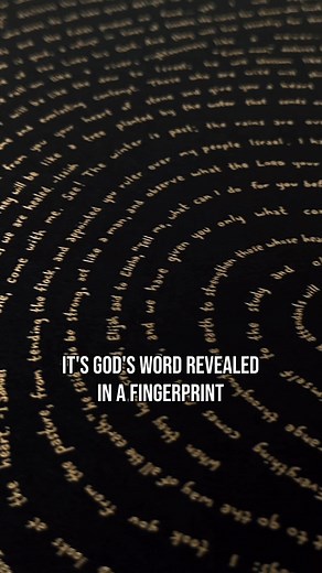 It has one verse from every book of the Bible, impressed with beautiful ✨gold foil✨ . Each line of the fingerprint is a different verse of Scripture. It starts on the bottom with Genesis 1:1 (In the beginning..) and finishes with 'Hallelujah!' in Revelation. . Every book of the Bible is represented in between. Learn more at https://godsfingerprints.co/products/godsfingerprint-goldblack | God's fingerprints