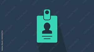 Turquoise Identification badge icon isolated on blue background. It can be used for presentation, identity of the company, advertising. 4K Video motion graphic animation.