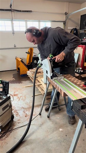Just taking a tiny bit off… but I still grabbed the track saw 😌 Clean cut. Straight edge. No regrets. Made by a Newfoundlander 🇨🇦✨ #TheCaboxProject #TrackSaw #Festool #WoodTok #Satisfying @Festool Canada