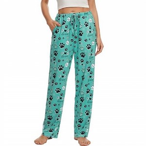iniber Womens Pajama Pants with Pockets, Soft Drawstring Lounge Pants Pjs Sleep Bottoms(Dog Paw, Medium)