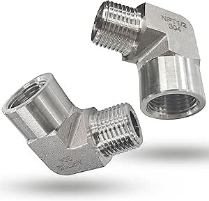 2pcs 90 Degree Street Elbow, 304 Stainless Steel Forged Barstock Street Elbow Adapter, Heavy Duty 5800PSI 1/2" NPT Female x 1/2" NPT Male Pipe Fitting Connecto (1/2" MNPT x 1/2" FNPT)