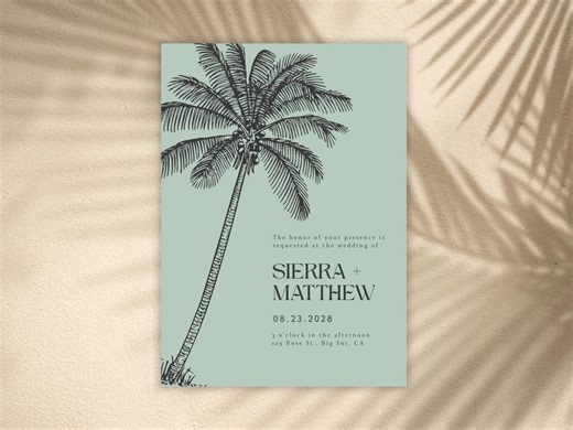 Sea Foam Green Coastal Wedding Invitation | 5x7 Canva Digital Download - Etsy