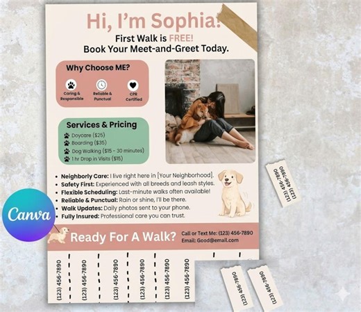 Editable Dog Walking Flyer Template – Canva Dog Walker, Pet Sitter (instant Download) - Etsy UK