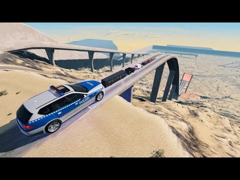 Big & Small Police Cars vs Laser on Mega Ramp - BeamNG.drive