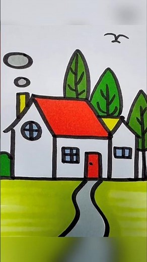 Simple House 🏠 Drawing Tutorial | Easy Step-By-Step Art | #HouseDrawing #EasyDrawing #ArtShorts #art