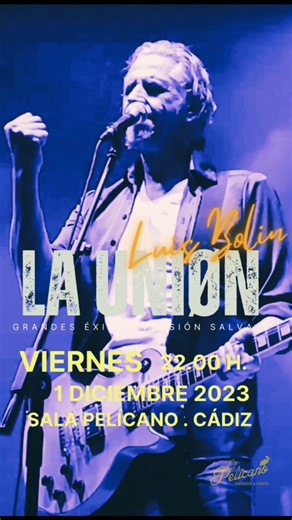 La Unión presenta UNØ GRANDES ÉXITOS VERSIÓN SALVAJE. En Concierto. 🗓️ Fecha: 1 de diciembre 📍 Lugar El Pelícano MúsiCafé CÁDIZ Consigue tus entradas ahora en: https://entradium.com/events/la-union-grandes-exitos-version-salvaje #lunallenaenparis #LuisBolin #launion #lamusicapordelante #cadiz | La Unión