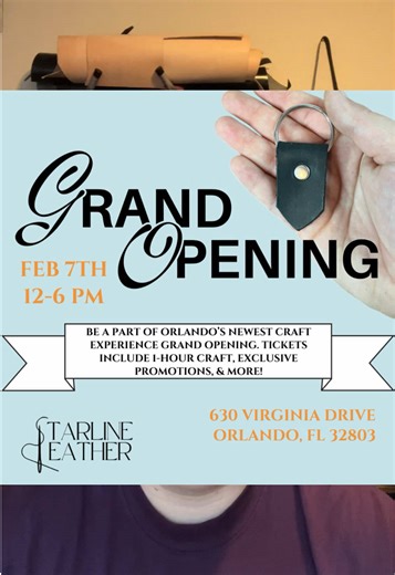 Secure your seat today! Only 18 spots available for my Grand Opening on Feb 7th from 12-6 #orlando #workshops #diy #leathercraft #craftparty
